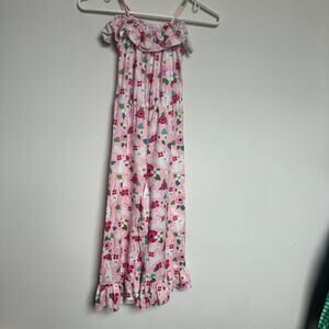 Girls Easter Bunny Floral Jumpsuit Pink Ruffle Strap Size 3XL